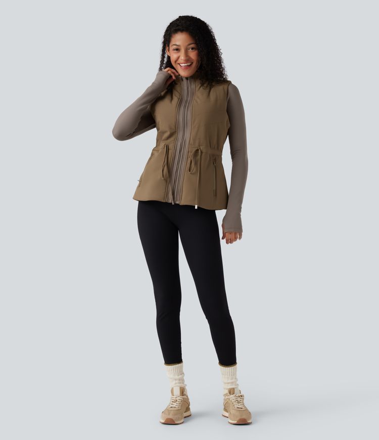3-in-1 fleecejacke mit hohem kragen langen Ärmeln und daumenlöchern steppweste mit taschen