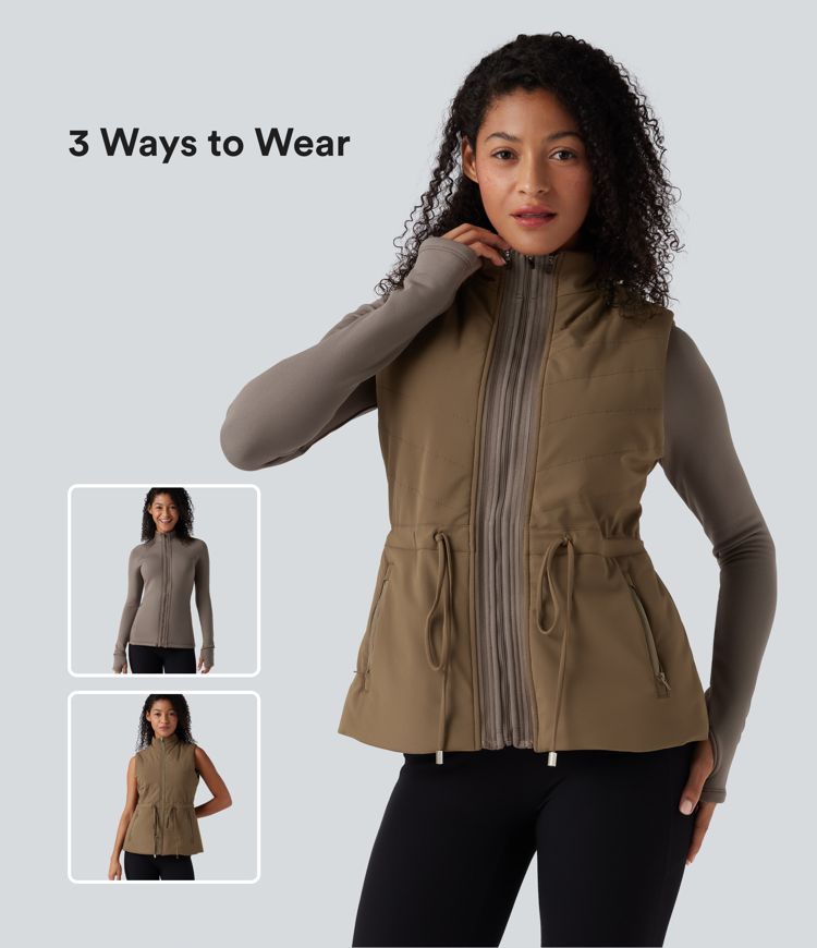 3-in-1 fleecejacke mit hohem kragen langen Ärmeln und daumenlöchern steppweste mit taschen