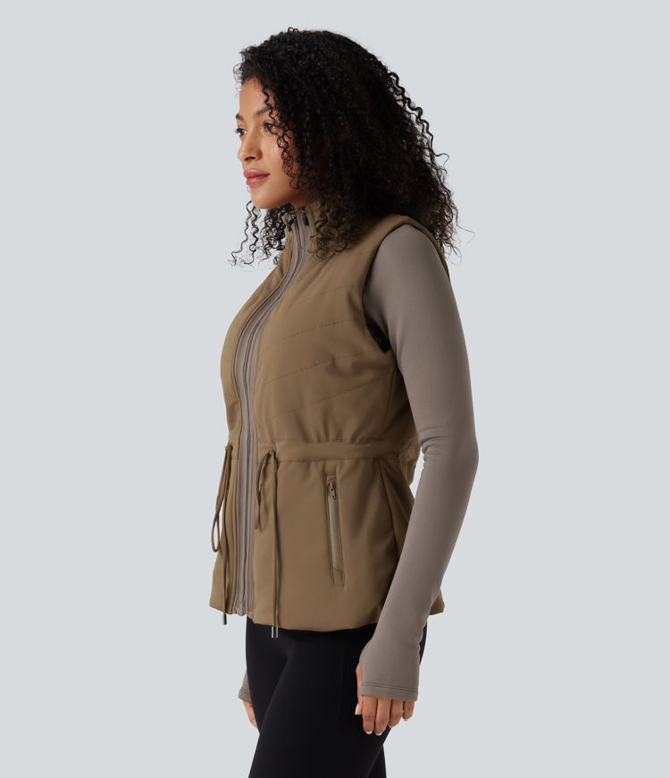 3-in-1 fleecejacke mit hohem kragen langen Ärmeln und daumenlöchern steppweste mit taschen
