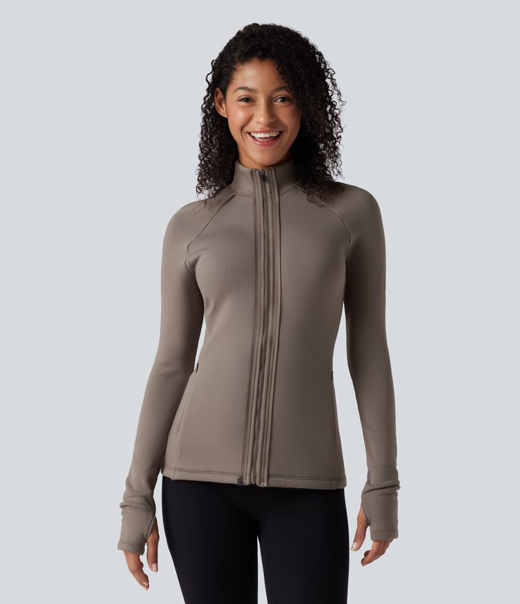 3-in-1 fleecejacke mit hohem kragen langen Ärmeln und daumenlöchern steppweste mit taschen