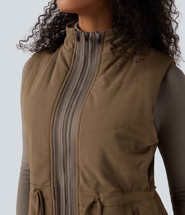 3-in-1 fleecejacke mit hohem kragen langen Ärmeln und daumenlöchern steppweste mit taschen