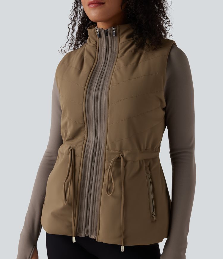 3-in-1 fleecejacke mit hohem kragen langen Ärmeln und daumenlöchern steppweste mit taschen