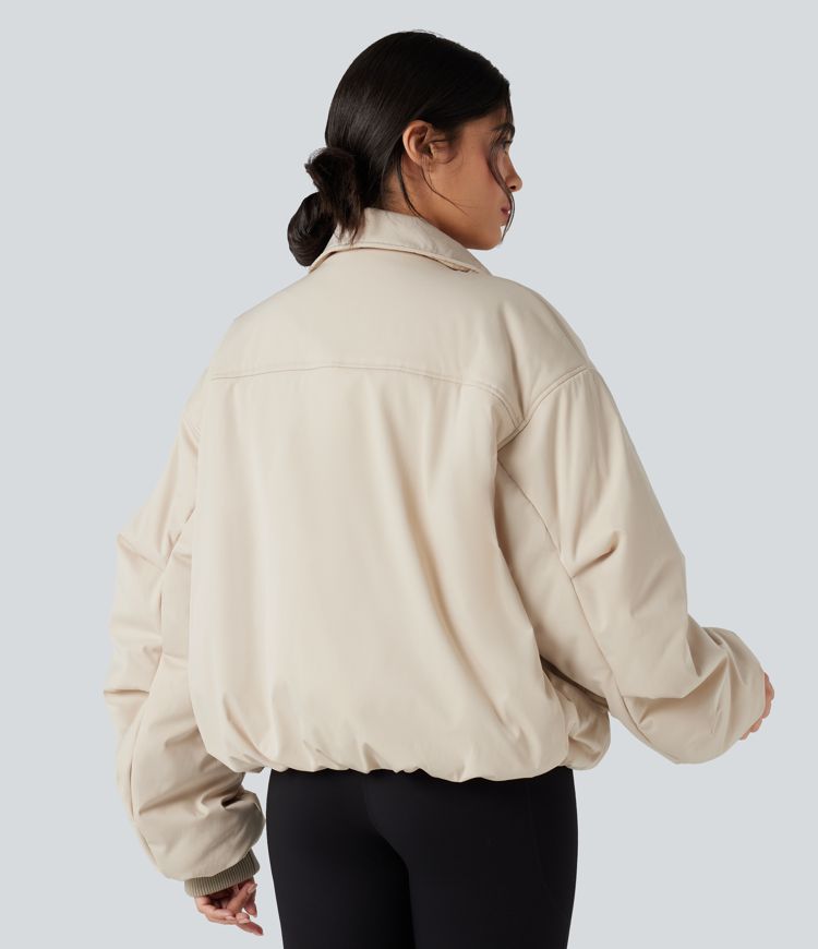 lässige steppjacke mit hohem kragen langen Ärmeln reißverschluss und taschen