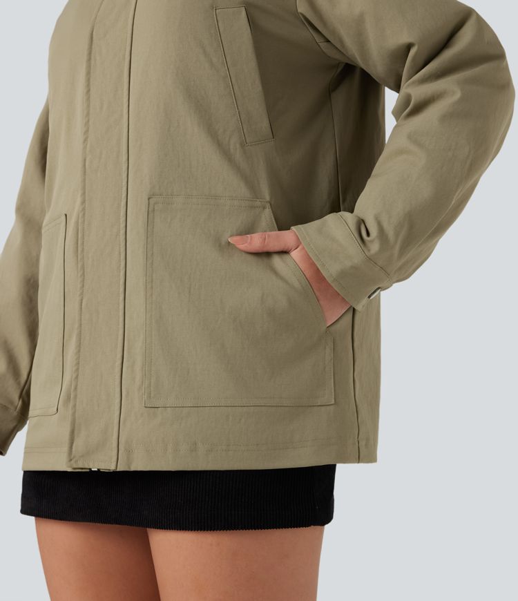 langarm-freizeitjacke mit reißverschluss wattiert und mit taschen