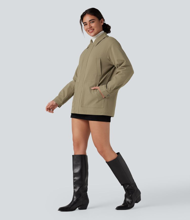 langarm-freizeitjacke mit reißverschluss wattiert und mit taschen