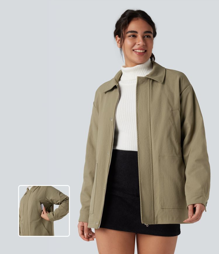 langarm-freizeitjacke mit reißverschluss wattiert und mit taschen