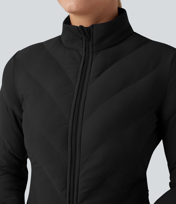 puffflex steppjacke mit hohem kragen langen Ärmeln stretchanteil und taschen