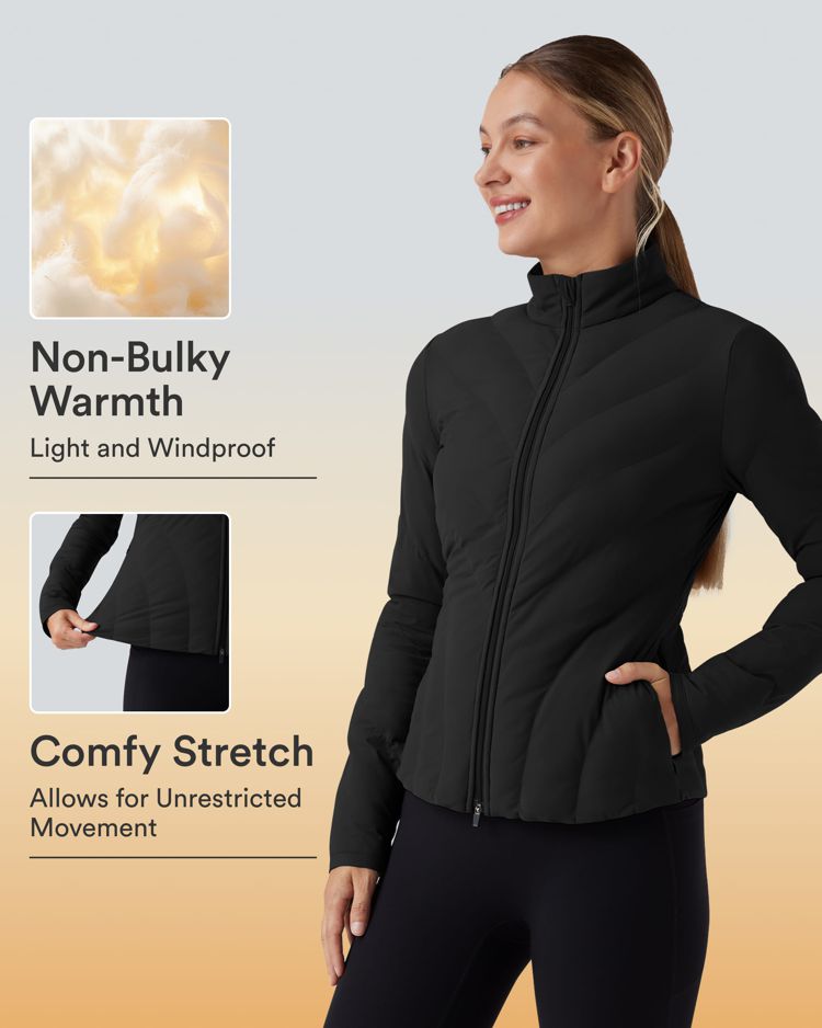 puffflex steppjacke mit hohem kragen langen Ärmeln stretchanteil und taschen