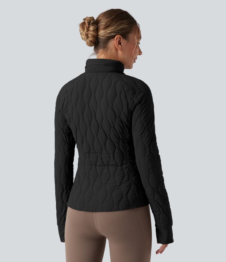 puffflex trainingsjacke mit hohem kragen daumenlöchern stretchanteil wattierung taschen und verstaubarem nackenkissen