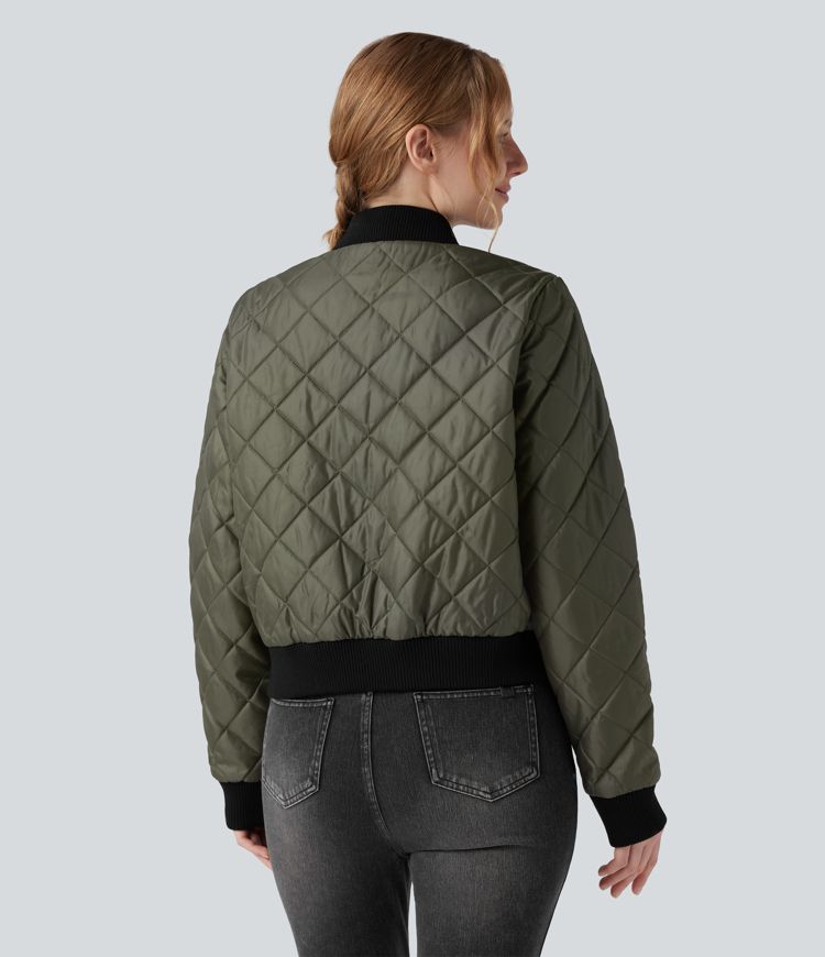 lässige wattierte bomberjacke mit reißverschluss und taschen
