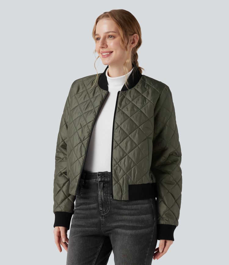 lässige wattierte bomberjacke mit reißverschluss und taschen