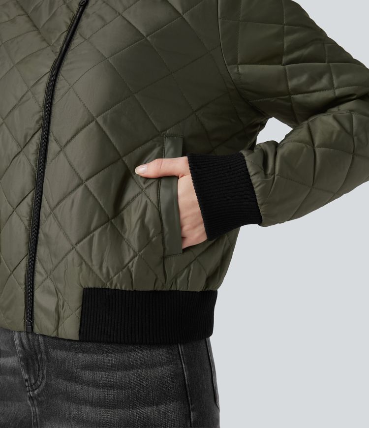 lässige wattierte bomberjacke mit reißverschluss und taschen