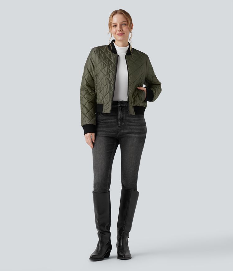 lässige wattierte bomberjacke mit reißverschluss und taschen