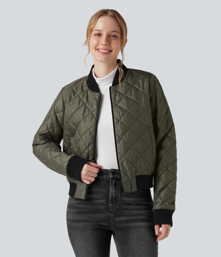 lässige wattierte bomberjacke mit reißverschluss und taschen
