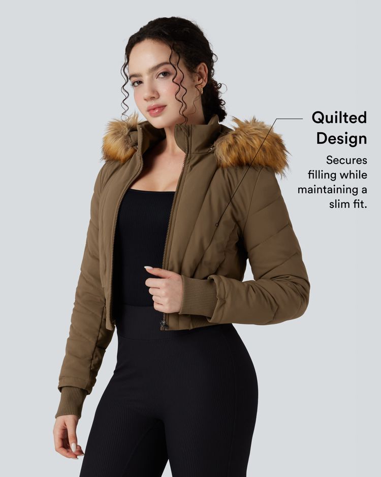 puffflex kapuzenjacke mit abnehmbarem kunstpelzbesatz langen Ärmeln und wattiertem futter