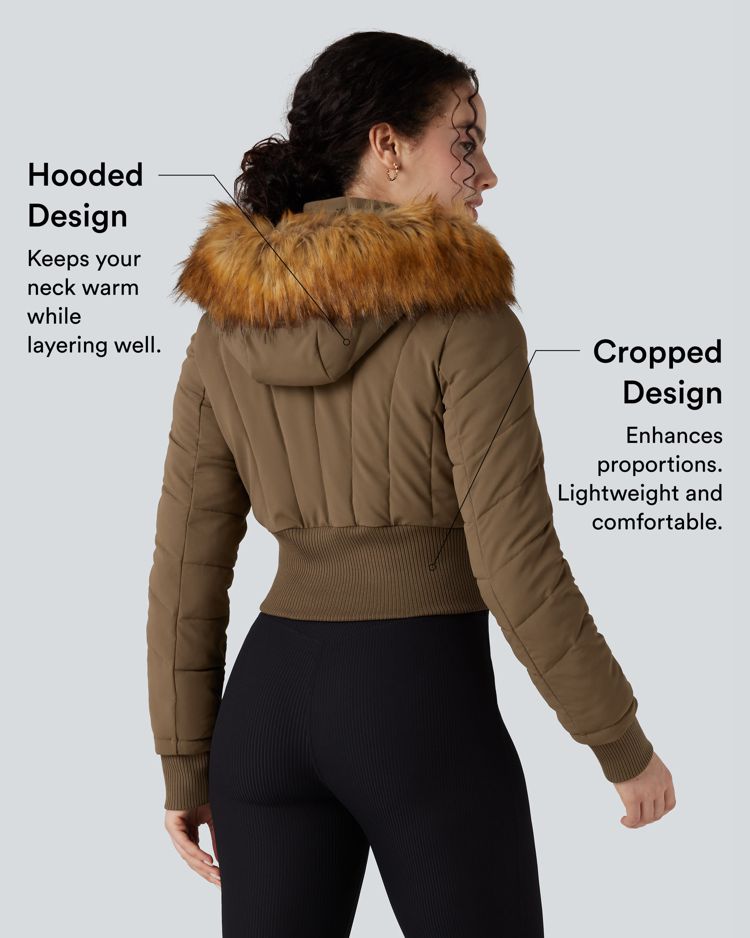 puffflex kapuzenjacke mit abnehmbarem kunstpelzbesatz langen Ärmeln und wattiertem futter