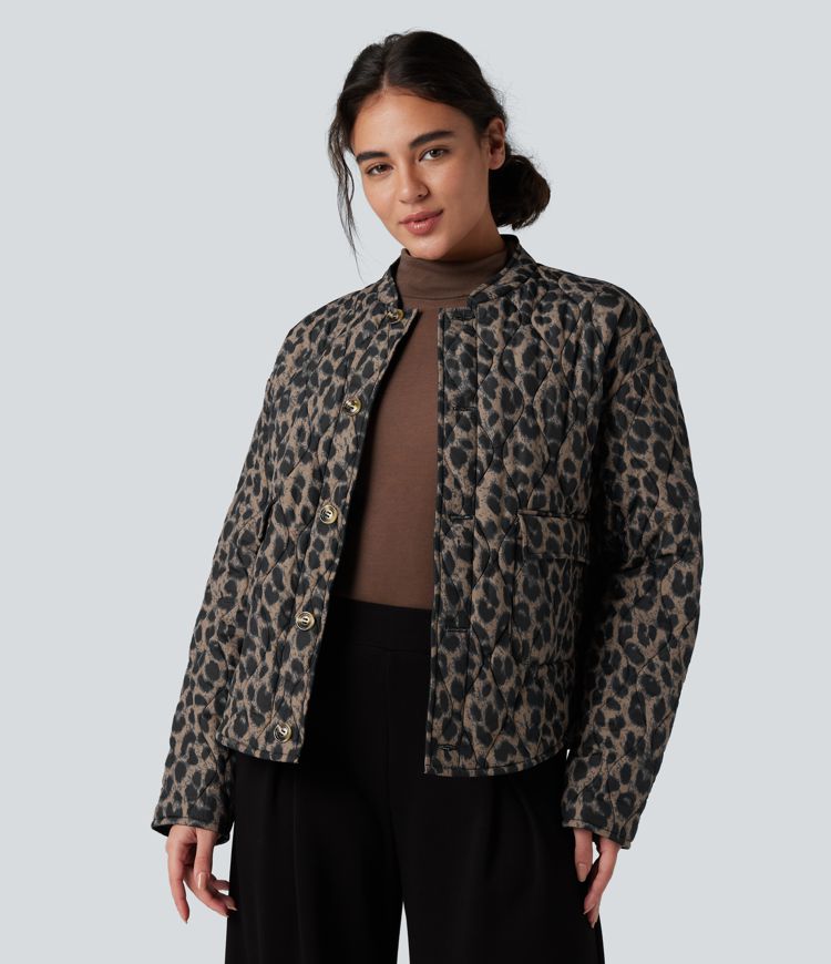 wendbare strapazierfähige wasserabweisende gesteppte freizeitjacke mit abgerundetem saum und taschen