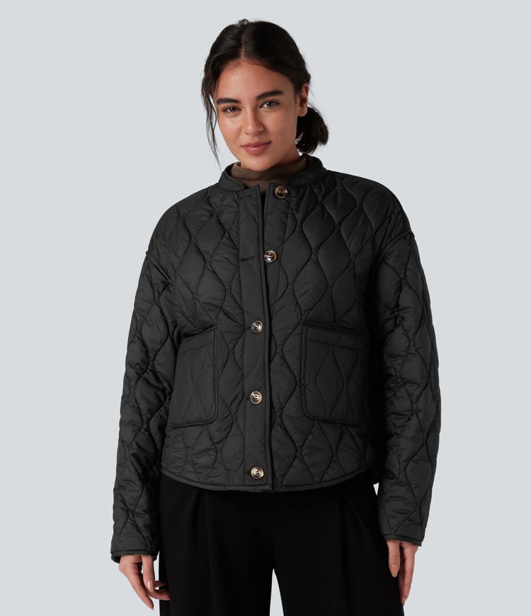 wendbare strapazierfähige wasserabweisende gesteppte freizeitjacke mit abgerundetem saum und taschen