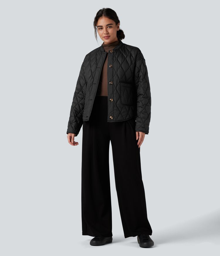 wendbare strapazierfähige wasserabweisende gesteppte freizeitjacke mit abgerundetem saum und taschen