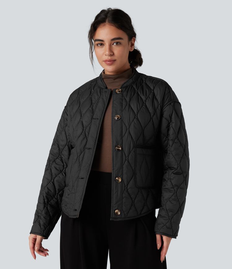 wendbare strapazierfähige wasserabweisende gesteppte freizeitjacke mit abgerundetem saum und taschen