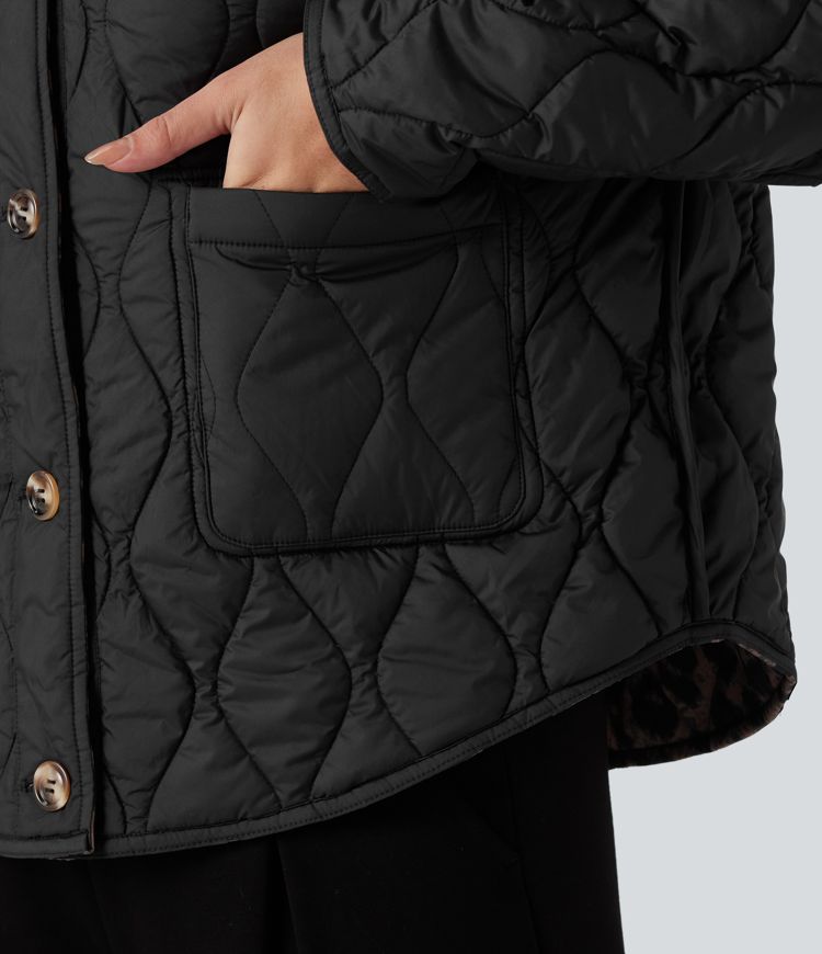 wendbare strapazierfähige wasserabweisende gesteppte freizeitjacke mit abgerundetem saum und taschen