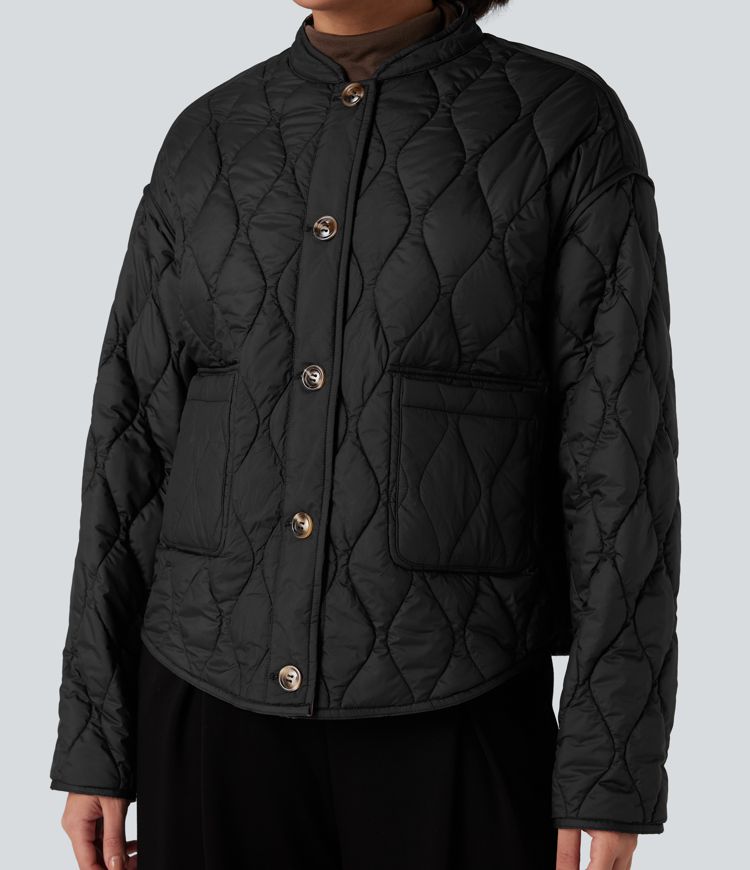 wendbare strapazierfähige wasserabweisende gesteppte freizeitjacke mit abgerundetem saum und taschen